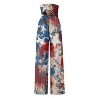 SKSLOEEG ženske hlače Ljeto Američka zastava tiskana visoki struk sa džepovima pamučne platnene pantalone