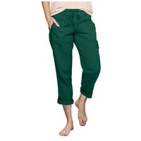 Štednjake plus kratke veličine za žene Čvrsto boje visokih struka Teretne hlače A-Line Lood široki džep