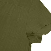 Ležerne haljine za pamučne posteljine za žene Labavi kratki rukav V izrez Sundress Solid Color Shift