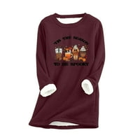 Pitauce Women's Winter Fleece obložen Crewneck Print Halloween Dukseri plus veličina Ležerne termalne