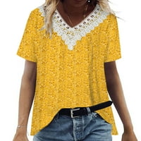 Ženska cvjetna bluza za ispis kratkih rukava modne ljetne majice čipka V izrez Tees casual labavi fit