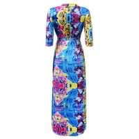 Trendy Maxi haljine za žene Ljeto Wrap V izrez dugih rukava s dugim rukavima Grafički visoki struk Duga