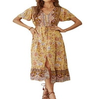 Kayotuas ženska ljetna boho haljina cvjetna print Vintage kratka rukava swing plaža Long Maxi haljina