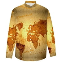 Muški pad zimskih košulja plus veličina 3D karte svijeta Ispis dugljenog gumba s dugim rukavima dolje