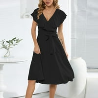 Ženske opružne haljine klirence kratki rukav V-izrez V-izrez, casual haljina na plaži odjeća, crna, xxl