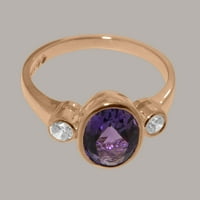 Britanci napravio 14k ružičasto zlato Real Pravinski ametist i dijamantni ženski Obećani prsten - Veličine