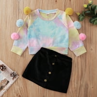 Dadaria Baby Girl Odjeća novorođene setovi 3M-3T Toddler Rainbow Tie Adye Ball Top pulover vrhovi +