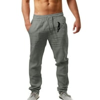 Muška modna casual tiskana posteljina džep čipkaste pantalone velike veličine hlače odjeću muškarci