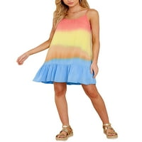 HAITE Women Swing Spaghetti trake kratke mini haljine Ležerne prilike Rainbow Print Summer Sandress