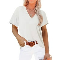 Žene Ležerne prilike sa labavim košulje V izrez Soild kratki rukav modni vrhovi T-majice Tee White XXL