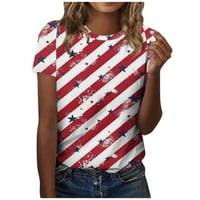 SKSLOEEg Womens Bluzes Plus Veličina Američka zastava Štampani kratkim rukavima Bluuses Crew Crt Patriotski