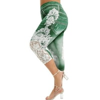 Žene Ležerne hlače Stretch FAU traper gamaše čipke vezene joge hlače plus veličine obrezive pantalone