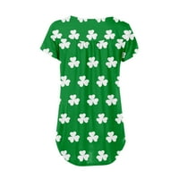 TKLPEHG WOMENS T majice St. Patrick Print Graphic Tee Majica Summer Trendy Comfy Tunic Dugme V-izrez