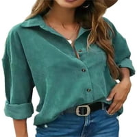 Glookwis bluze bluze rever izrez dugi rukavi vrhovi radne labave tuničke košulje dolje plava 2xl