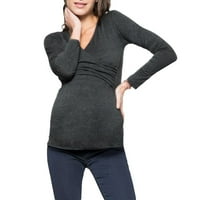 WOOD Plus Veličina, ženska trudna materinstva V-izrez dugi rukav vrhovi čvrstog rufffle bluza