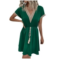 Ljetne haljine za žene kratki rukav A-linijski mini seksi klub tiskani V-izrez haljina zelena m