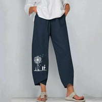 Ženski casual labavo elastični struk pamučni pantalona širine širine nogu modne žene udobne tiskane