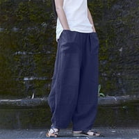 Binmer duge pantalone za žene modne ženske ležerne pamučne posteljine džepove čvrste labave hlače