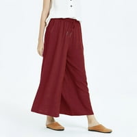 Entyinea posteljine za žene, ženske elastične struk široke noge casual labave 9 pantalone sa džepovima