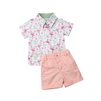 Baby Boys Outfit TODDLER Dječji odjeća Set gumb Down Genseman Flamingo Ispis rever majice Tors Hotcres