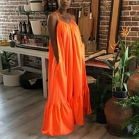 Ženske haljine bez rukava maxi casual solid halter ljetna haljina narančasta 3xl