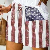 Ženske kratke hlače uzorak opuštene labave bib hlače sa džepovima sa džepovima hlače za crtanje 4. jula Neovisnost-Day Žene Ukupne kratke hlače, bijele, xxl