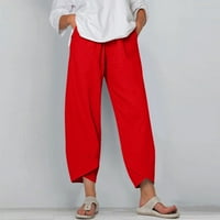Široke pantalone za noge za žene džepne pantske struk Solid harem elastični casual labav crveni m