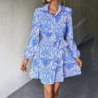 Ženski povremeni modni temperament Classic Tipked Dugme Duglewherska haljina, plava