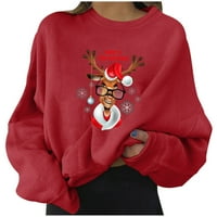 Ženska bluza pulover vrhova božićnog tiskanog ispisanog orez dugih rukava s dugim rukavima, dukserski