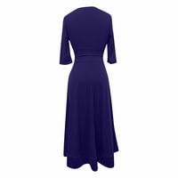Ljetne haljine za žene V-izrez Srednja dužina Boemska A-line od pune gustice za lakiranje Dress Plave