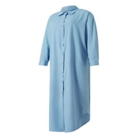 Ženski casual kaftanski vrhovi duga haljina Spring Solid Boja Maxi majice Dugi rukav Vestidos rever