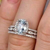 Carat ovalni rez Aquamarine Angažman za vjenčanje Poklon za angažman prsten na 10k bijelo zlato s odgovarajućim