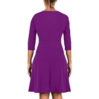 Jesenske haljine za žene Dame Solid Color Haljina okrugla vrata manžete gumb struk A-line suknje Fragarn