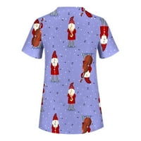 Žene Božićni tisak Kratki rukav V-izrez V-izrez Radna uniforma Pocket bluza XL