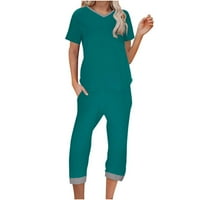 Capri pijamas za žene set sa džepovima s kratkim rukavima noćne rukave Ljetna casual loungewears Sleep odjeća PJ set Green XL