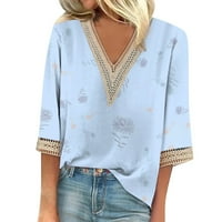 Vrhovi za žensku majicu s rukavima V izrez čipka guipure Crochet Tunic Tops Flowy Block Color Bluzes