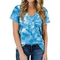 Ljetne košulje za žene kratki rukav V-izrez gradijent boje gradijent boje labavi fit bluze srušive kasutne