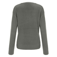 Dame džemper jesen i zimski rukav, puni u boji V izrez Tanak fit modni pleteni pulover sive m
