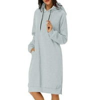 Lroplie ženska haljina jesen zima labav čvrsti kapuljač sa džepom haljine za žene sivi xl