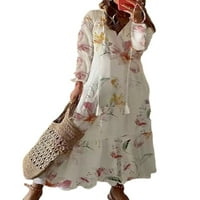 Žene Maxi haljine cvjetne ispis ljuljačke haljine dugih rukava Dame Elegant party nebe plavi xl