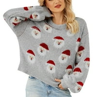 Prevelizirani džemperi za žene plus veličine Božićni pleteni džemper slatka santa glava uzorak Crewneck