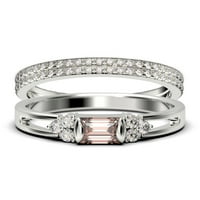 Klasični minimalistički 2. karat baguette CUT morgatit i dijamantni prsten za angažman, Split Shank vjenčani prsten u 10K čvrsto bijelo zlato, obećajući prsten, obljetni prsten, set trio prstena