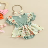 Canrulo novorođenče Djevojka ljetna odjeća rufffle s kratkim rukavima rebrasta rub s rubnom cvjetnom