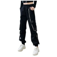 Xinqinghao Plus veličine Hlače za žene modni viseći struk labav sportski teretni teretni hlače Srednja odjeća Pantalone casual hlače crna m