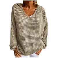 Aofany Ženski kapuljač pleteni džemper casual modni džemper od punog boja, odjeća za zaštitu od sunca