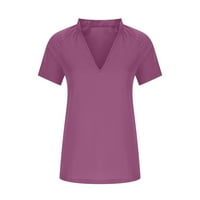 Ženske vrhove V izrez kratkih rukava Thirts Tunic Ljetni poslovni povremeni puni u boji Bluze za žene