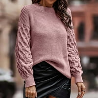 Kaicj džemperi za žene Žene okrugli vrat Drop navojni navojni pulover dugih rukava Top solid u boji