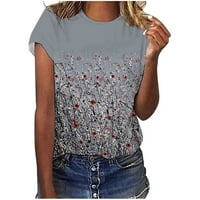 Odeerbi Trendy cvjetni bluze za žene O-izrez Cvijeće kratkih rukava Ispiši vrhove sive