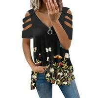 Majice sa patentnim zatvaračem u inleife za žene modne ženske pune boje casual v-izrez majica kratkih rukava labavi vrhovi