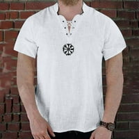 Penkaiy Muška modna majica modne majice od pamuka i posteljine kratkih rukava Majice s džepovima l bijeli